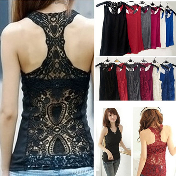 Wholesale Sexy Lace Sleeveless Vest  Hollow Out Tank Top More Color Vest