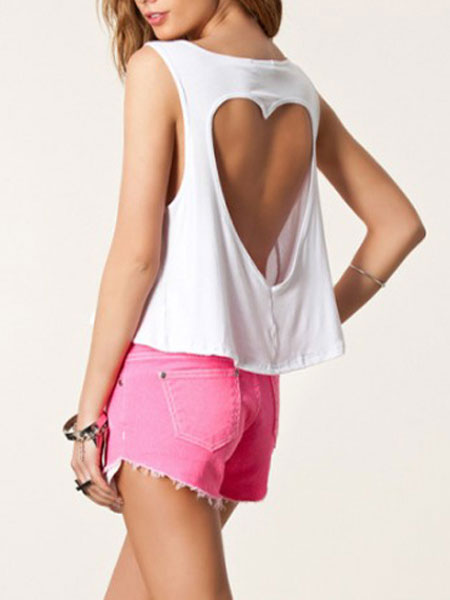 Wholesale Solid Color Sleeveless Heart Cut T-Shirt