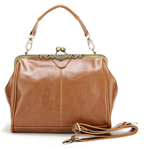 Brown Metal PU Leather Handbag