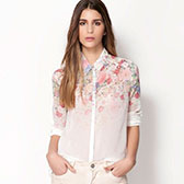 Front Gradient See-through Floral Blouse