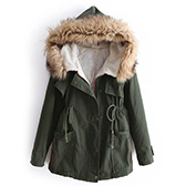 Army Green Faux Fur Hooded Cotton Thicken Coats
