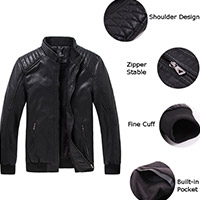 Mens Motorcycle PU Leather Warm Jacket