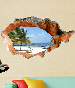 3D Beach Wall Hole Decal