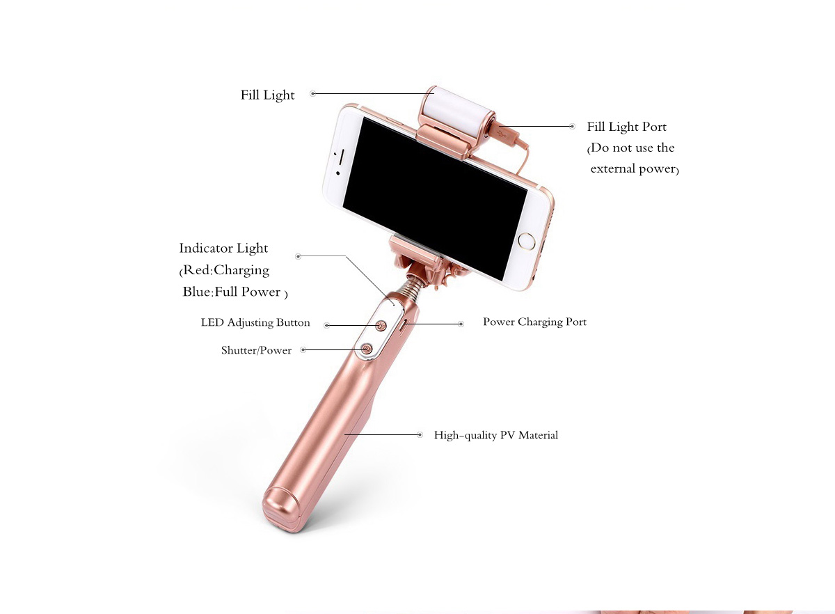 ADYSS 3in1 LED Flash Light Selfie Stick For iPhone 6S Plus 3.5