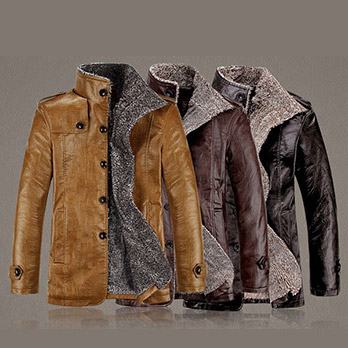 Men's PU Leather Plush Lining Jacket