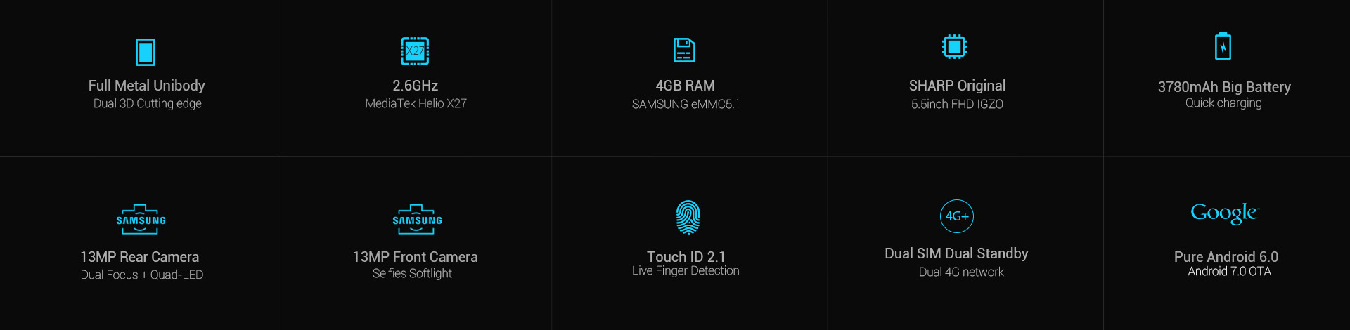 UMI Z 5.5 Inch Dual 3D Edge 4GB RAM 32GB ROM MediaTek Helio X27 Deca Core 2.6Ghz 4G Smartphone