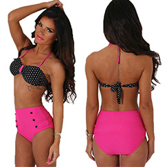 Women Sexy Polka Dot Swimsuit High Waisted Halter Bikini Sets Swimwear  