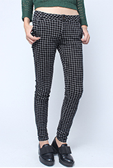 Plaid Pocket Zipper Slim Checkered Pants