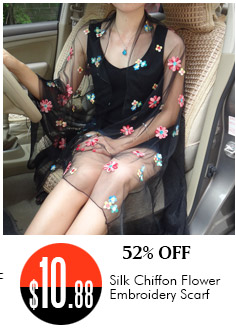 Silk Chiffon Flower Embroidery Scarf 