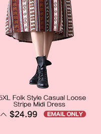 L-5XL Folk Style Casual Loose Stripe Midi Dress