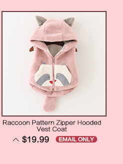 Raccoon Pattern Zipper Hooded Vest Coat