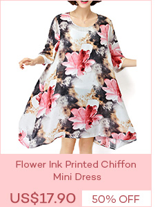 Flower Ink Printed Chiffon Mini Dress