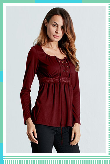 Lace Patchwork V-neck Casual Shirts