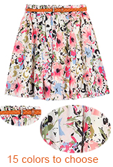 Printing Floral Short Skirt With Belt