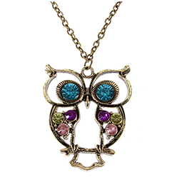 Hollow Rhinestone Owl Pendant Necklace