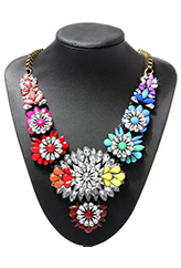 Vintage Colorful Rhinestone Flowers Necklace