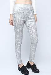 Silver Leopard Print Slim Pants