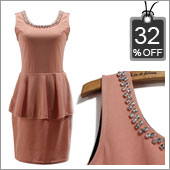 Pink Round Collar Rhinestone Dress