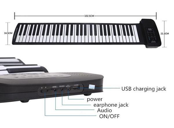 KONIX 61 Key MIDI Keyboard Electronic Roll Up Piano PA61 With Battery
