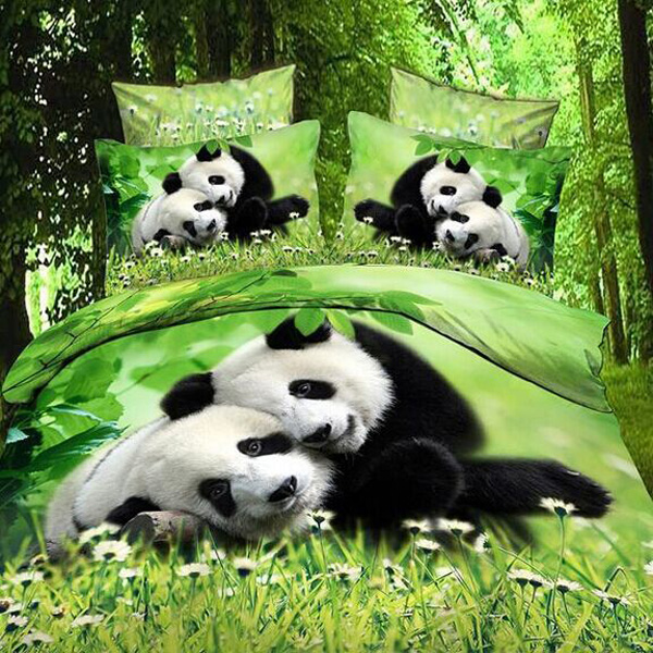 4pcs 3D Panda Polyester Fiber Reactive Dyeing Bedding Set