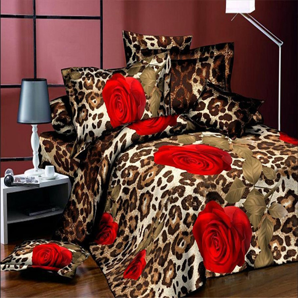 4pcs Suit 3D Leopard Rose Flower Dyeing Bedding Sets
