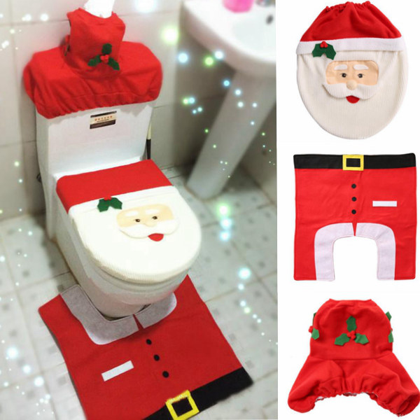 Extra 10% OFF For Christmas Decoration Happy Santa Toilet Seat Cover and Rug Set 3Pcs by HongKong BangGood network Ltd.