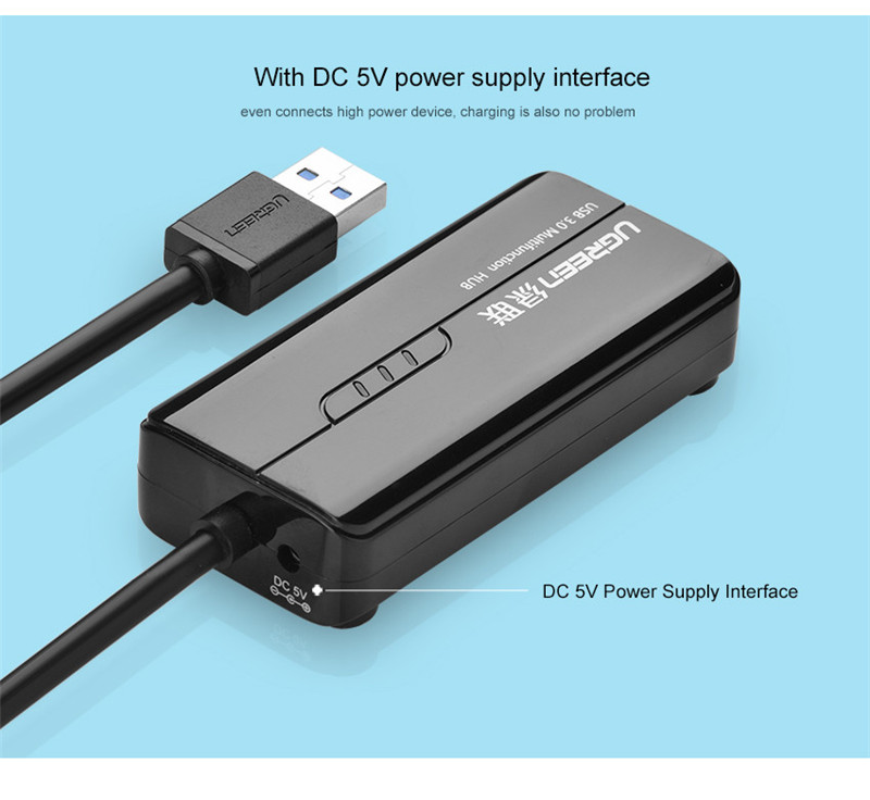 Ugreen CR102 USB3.0 to RJ45 100Mbps Ethernet 3 USB 3.0 Port Hub Network Card LAN Adapter for Laptop 9