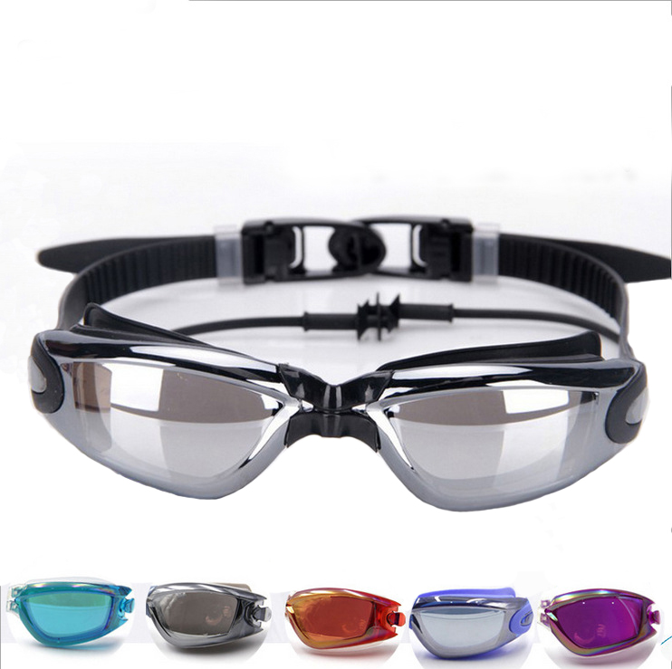

Summer Swimming Goggles with Earplugs Silicone Waterproof Anti-fog Anti-UV Plating Swim Glasses