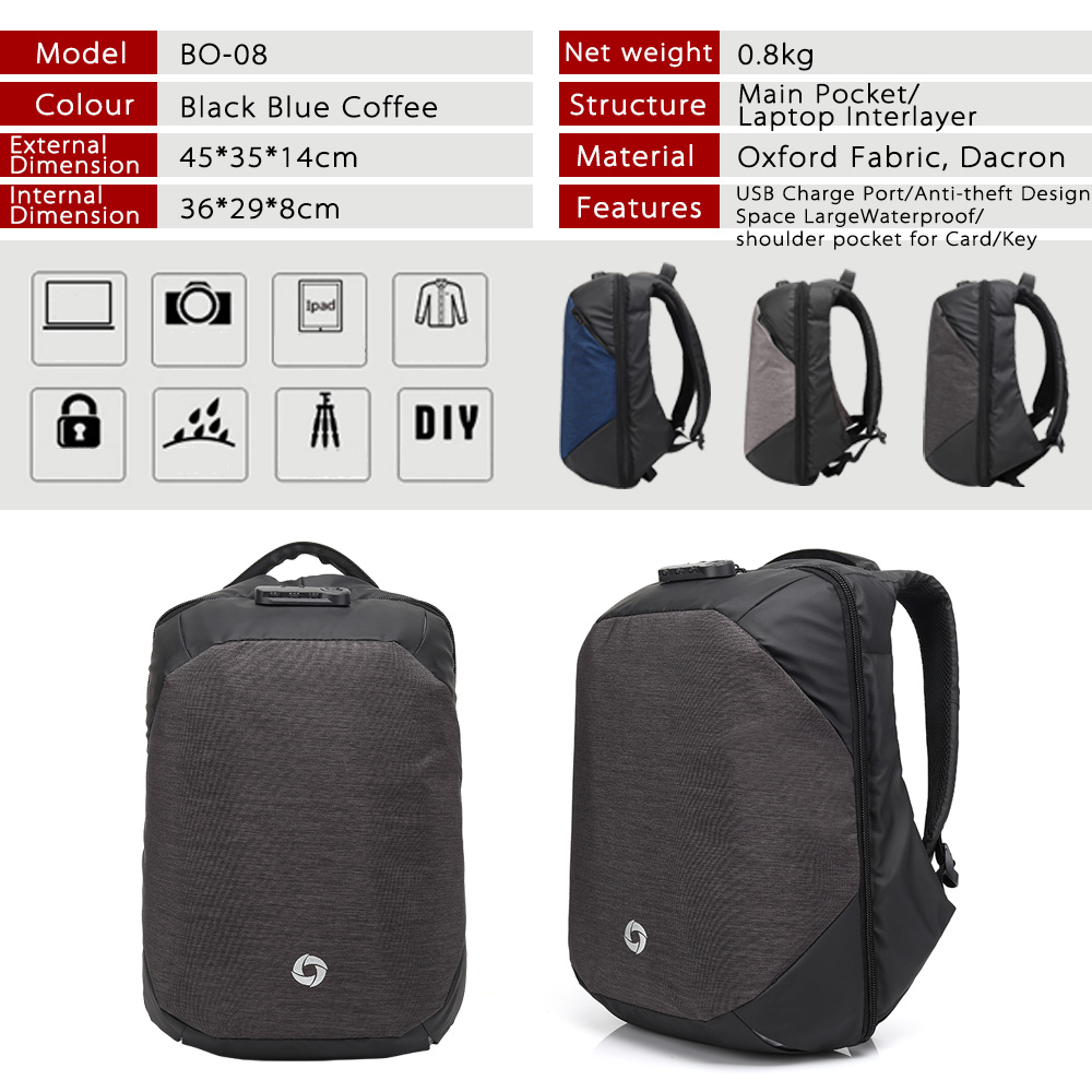 YINGNUO BO-08 Waterproof Shockproof Pickproof Lock Camera Tripod Laptop Storage Bag Backpack 7