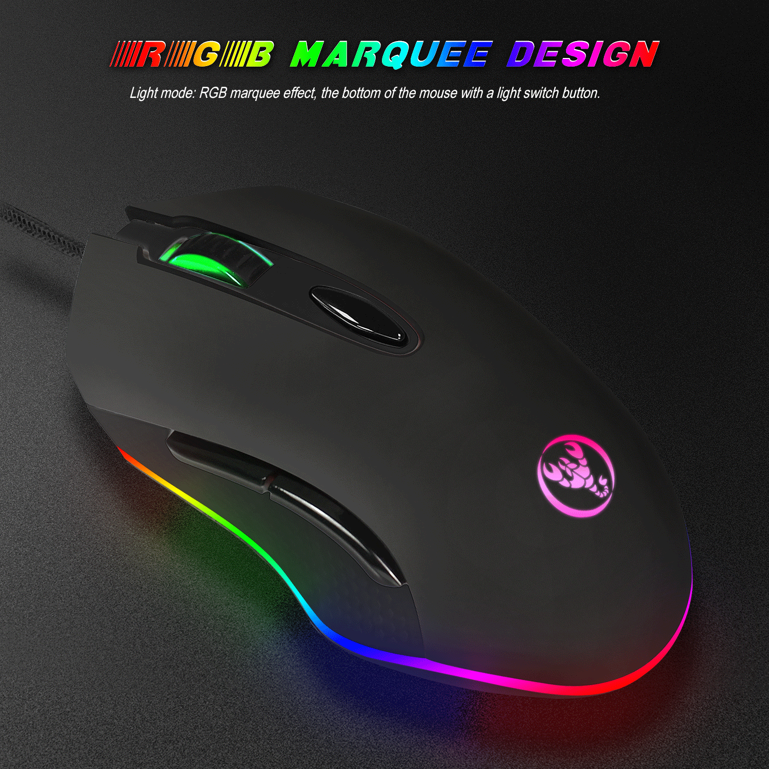 HXSJ S500 RGB Backlit Gaming Mouse 6 Buttons 4800DPI Optical USB Wired Mice Macros Define 19