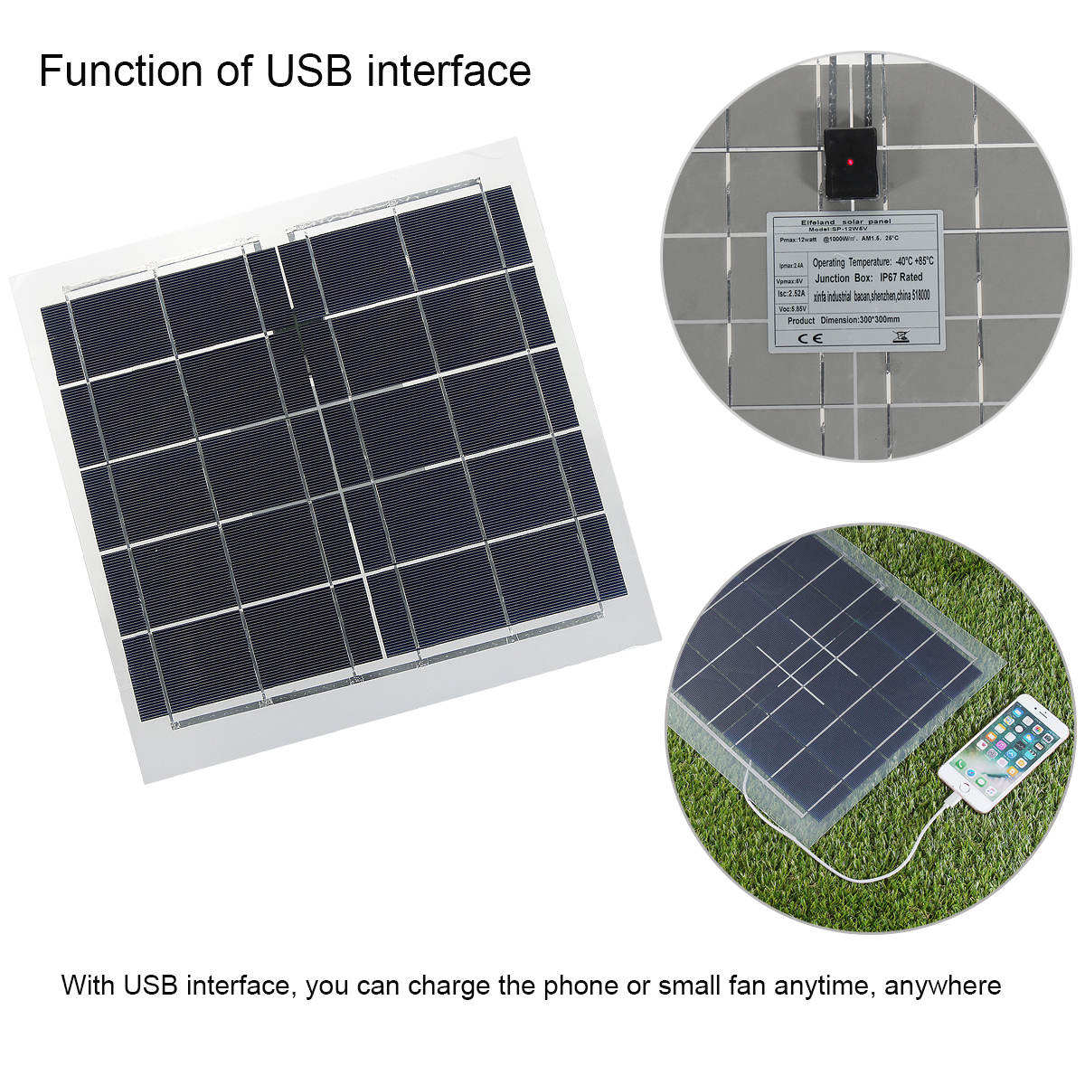 Elfeland® SP-12W5V Semi-Flexible Sunpower Solar Panel USB Interface For Smartphone 18