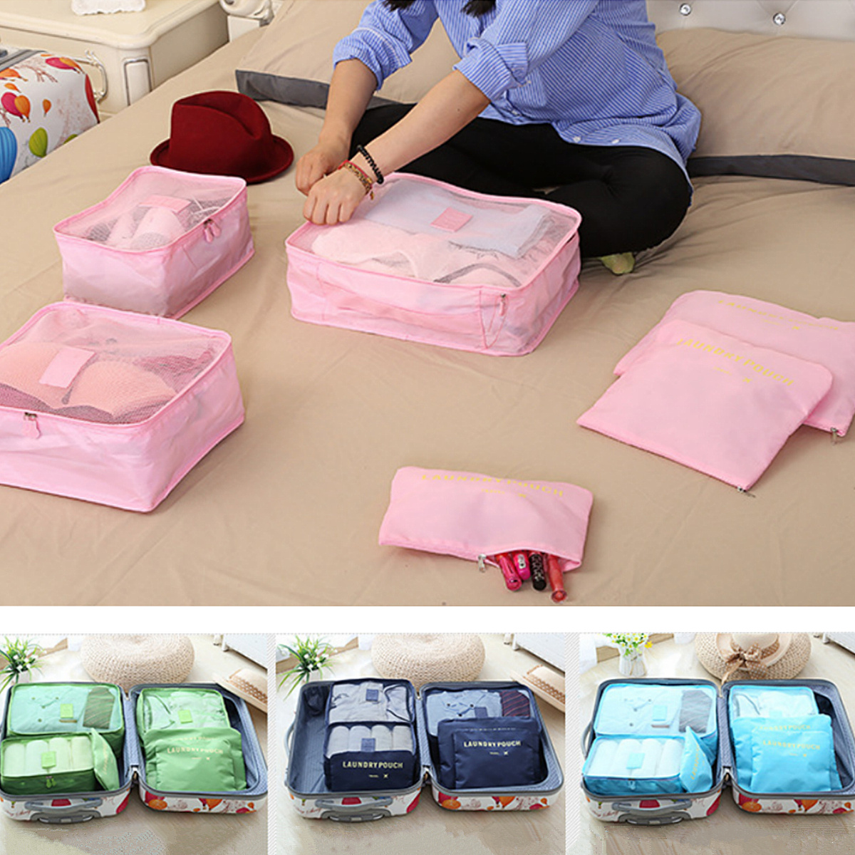 IPRee™ 6Pcs Travel Portable Storage Bag Set Clothes Packing Luggage Organizer Waterproof Pouch 10