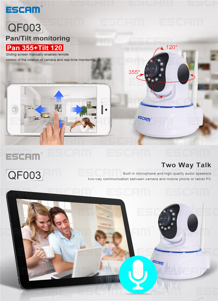 Escam QF003 HD 1080P Mini WiFi IP Camera Pan&Tilt CCTV security Camera P2P IR Cut Two Way Audio Micro SD Card Slot Night vision 61