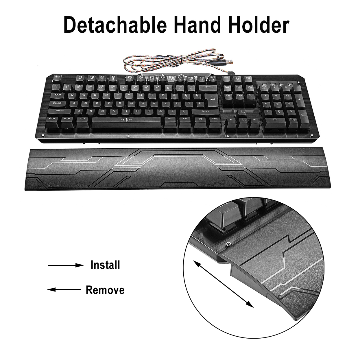 104Keys Blue Switch LED Backlight Mechanical Gaming Keyboard With Hand Holder USB Wired 18