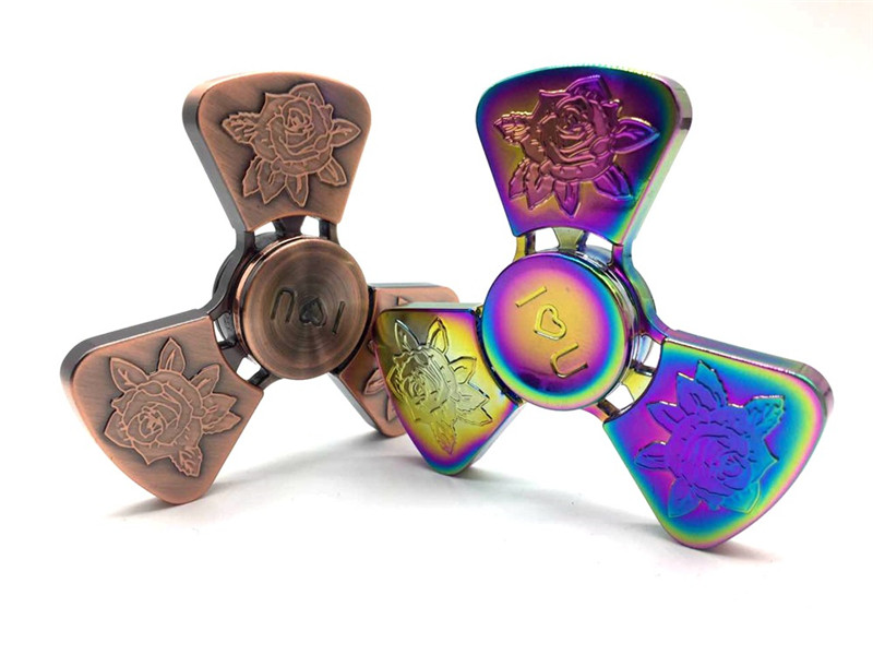 

Colorful Tri-Spinner Roses Pattern Rotating Fidget Hand Spinner ADHD Autism Reduce Stress Toys