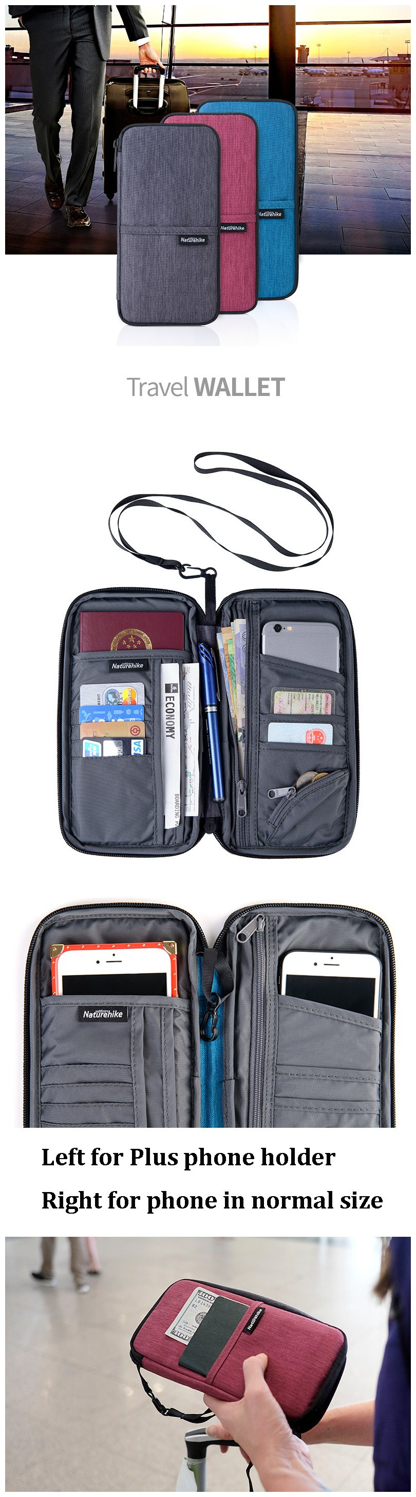 Naturehike NH17C001-B Travel Passport Card Bag Ticket Cash Wallet Pouch Holder For iphone 11