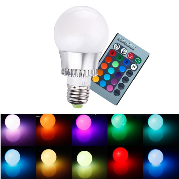 

RGB E27 5W LED Bulb Color-Changing Globe Light Lamp + Remote Control AC 85-265V