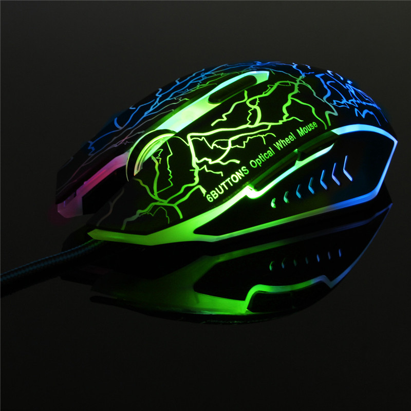 7 LED Colorful Optical 2400DPI 6 Buttons USB Wired Gaming Mouse 12
