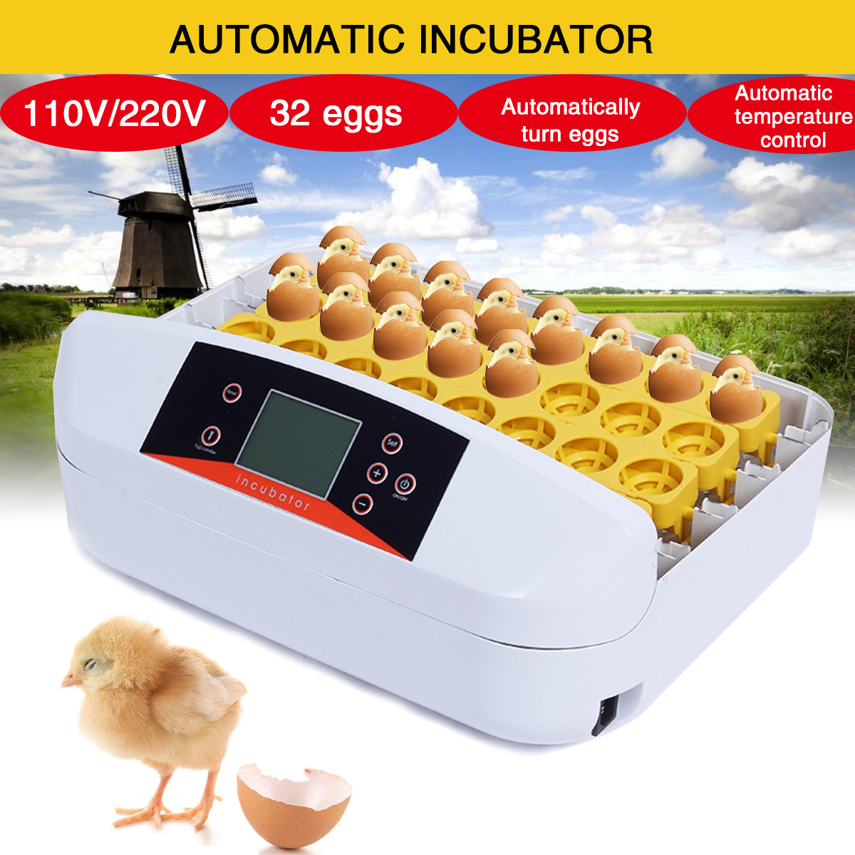 32 Position Electronic Digital Incubator Automatic Hatcher for Poultry Eggs Chicken Egg 33