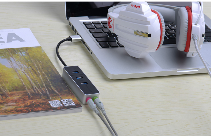 Vention VAS-J46 High Speed 3-Port USB 3.0 Audio External Sound Card Hub 16