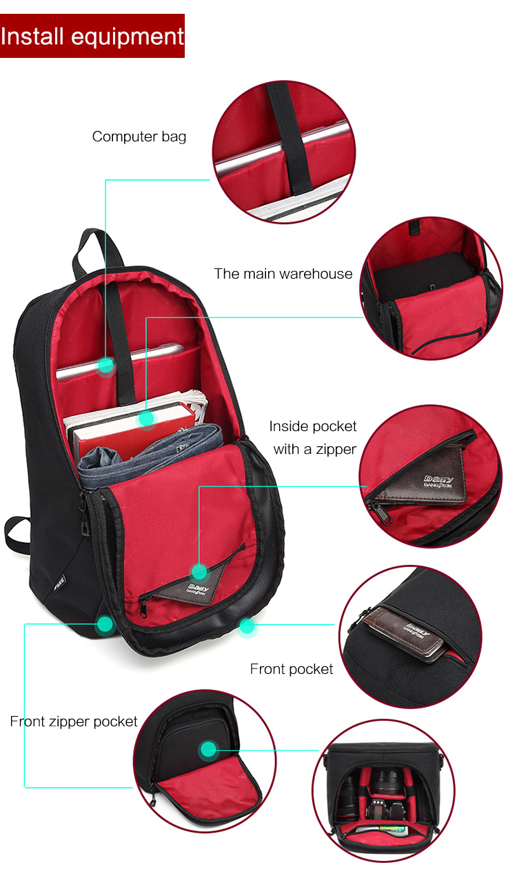 HUWANG 8017 Large Capacity 2 in 1 DSLR Camera Bag Shoulder Padded Waterproof Backpack 10