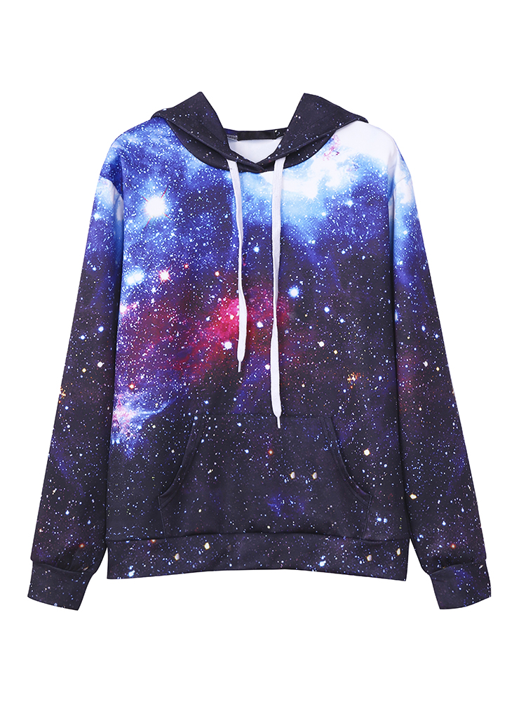 Star Sky Printed Casual Hooded Sweatshirt