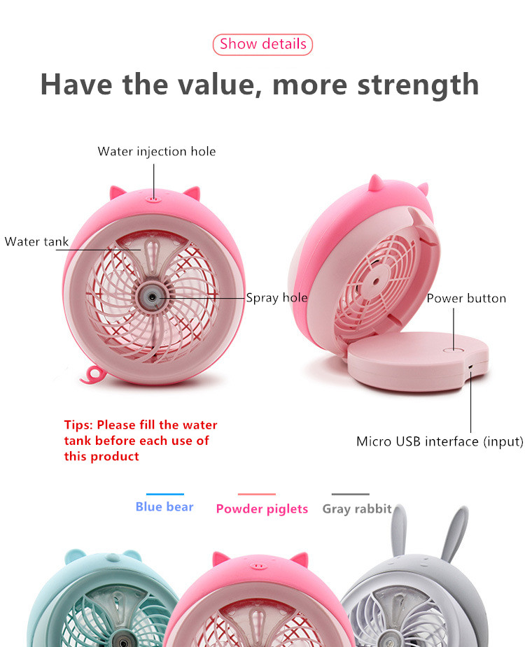 Honana DX-F1 Portable Mini USB Misting Fan Water Spray Fan Rechargeable Personal Cooling Mist Humidifier Fan 85