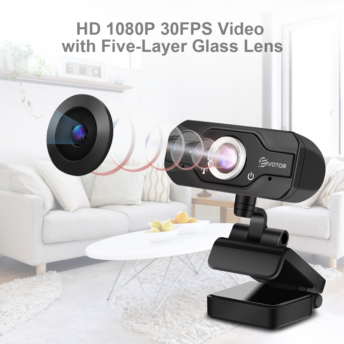 EIVOTOR 1080P HD CMOS Sensor Webcam Adjustable Angle Computer Camera 5