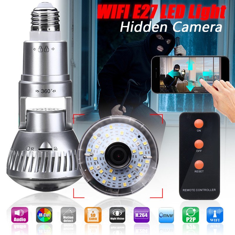HD WIFI E27 3.6mm LED Light Bulb Camera Motion Detection Night Vision 13