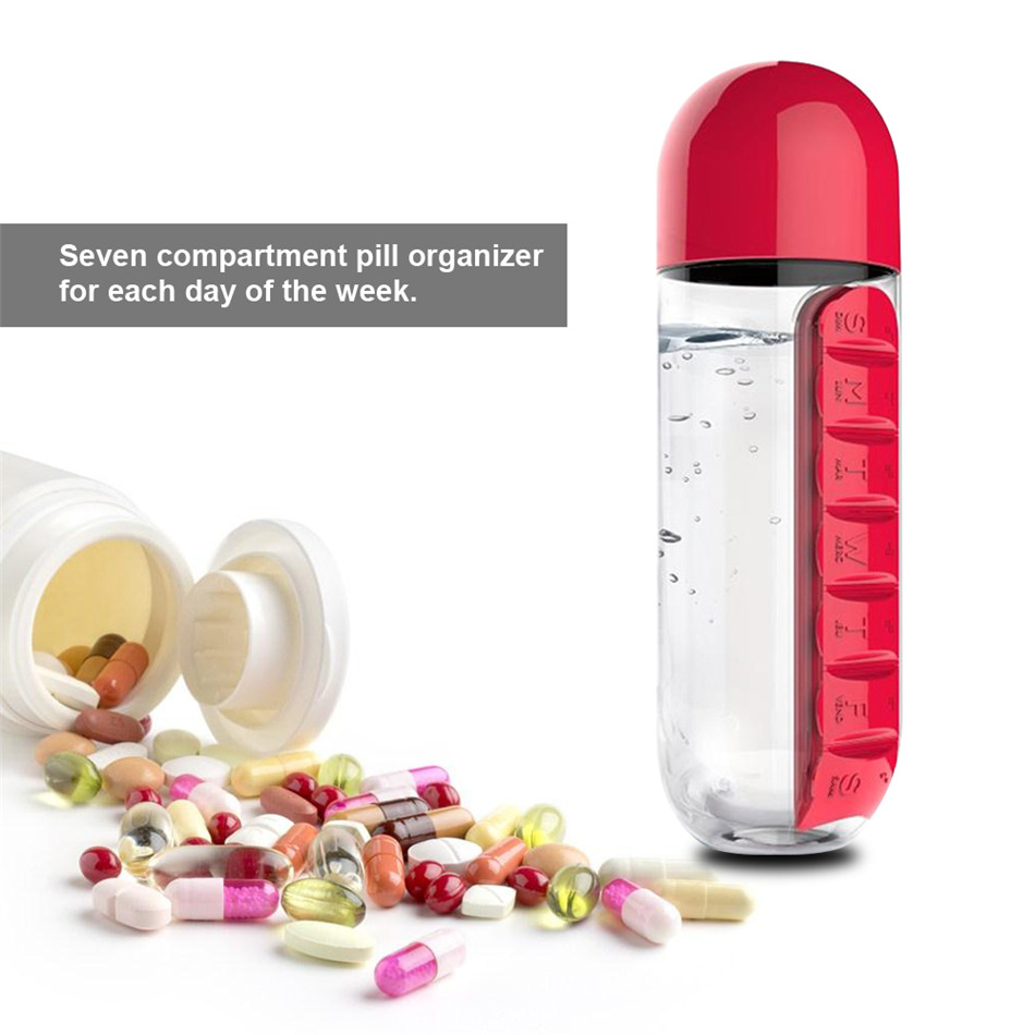 IPRee® 600ml Water Bottle 7 Days Week Pill Capsule Case Organizer Leak-Proof Drinking Cup 23