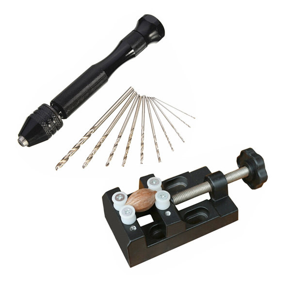 Mini Hand Drill with Carving Bench and 10 Twist Drills