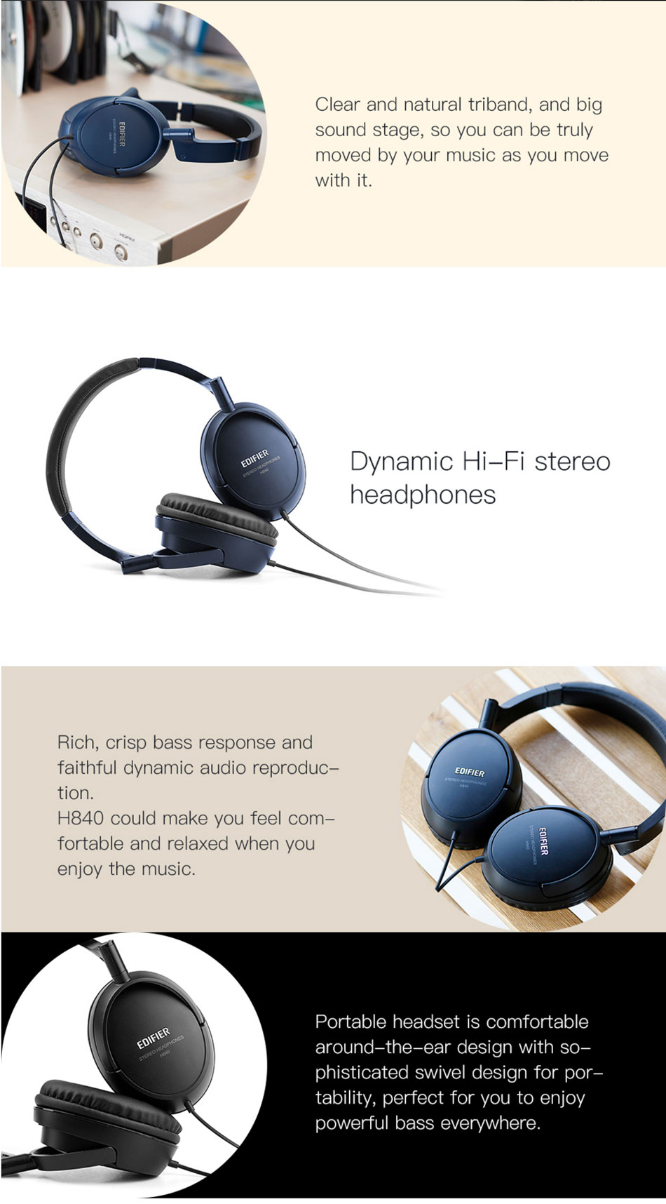 Edifier H840 Noise Cancelling Powerful Sound Ergonomic Ear Pads HIFI Headphone Headset 3.5mm AUX 40