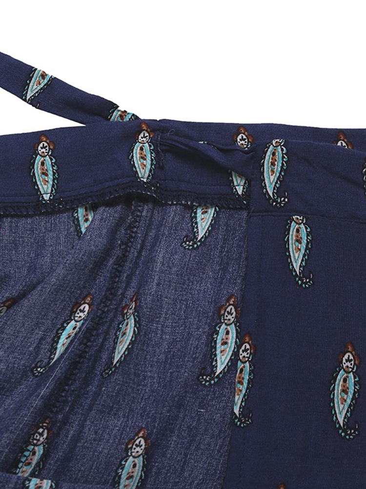 Bohemian Women Split Printed Skirts High Waist Beach Wrap Long Skirts