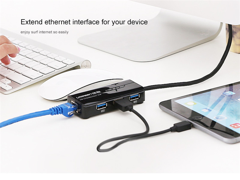 Ugreen CR102 USB3.0 to RJ45 100Mbps Ethernet 3 USB 3.0 Port Hub Network Card LAN Adapter for Laptop 8
